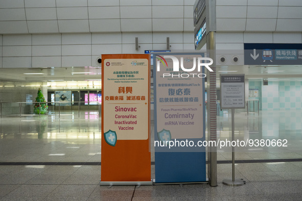 (Left) A sign for the Sinovac CoronaVac Inactivated Vaccine by China Biotechnology company, Sinovac Biotech Ltd., and (Right)a sign for the...