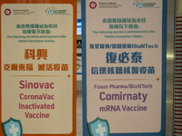 (Left) A sign for the Sinovac CoronaVac Inactivated Vaccine by China Biotechnology company, Sinovac Biotech Ltd., and (Right)a sign for the...