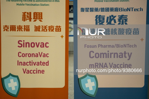 (Left) A sign for the Sinovac CoronaVac Inactivated Vaccine by China Biotechnology company, Sinovac Biotech Ltd., and (Right)a sign for the...