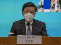 Hong Kong Chief Executive Mr. John Lee during a press conference on re-opening border crossing with China on January 5, 2022 in Hong Kong, C...