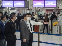 Hong Kong Chief Executive John Lee inspecting an Immigration checkpoint at Lok Ma Chau Control Point on January 8, 2023 in Hong Kong, China....