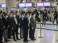 Hong Kong Chief Executive John Lee inspecting an Immigration checkpoint at Lok Ma Chau Control Point on January 8, 2023 in Hong Kong, China....