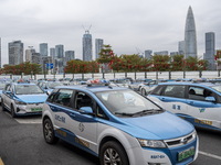 Taxis waiting in a Taxi Stop on January 8, 2023 in Shenzhen, China. China today lifts its requirement for inbound travelers to undergo a man...