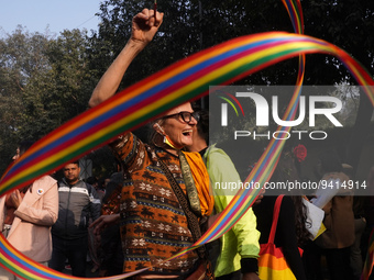 A participant dressed in rainbow colors takes part in the annual Delhi Queer Pride March, an event promoting lesbian, gay, bisexual and tran...