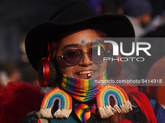 A participant dressed in rainbow colors takes part in the annual Delhi Queer Pride March, an event promoting lesbian, gay, bisexual and tran...