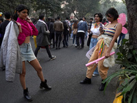 Participants click a picture as they take part in the annual Delhi Queer Pride March, an event promoting lesbian, gay, bisexual and transgen...