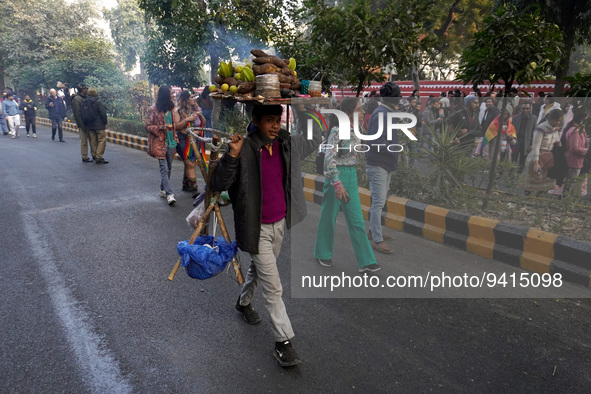 A street food vendor rushes for customers during the annual Delhi Queer Pride March, an event promoting lesbian, gay, bisexual and transgend...