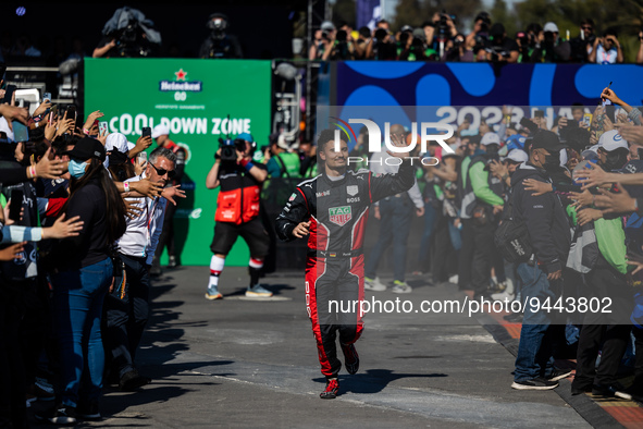 WEHRLEIN Pascal (ger), TAG HAUER Porsche Formula E Team, Porsche 99X Electric, portrait podium during the 2023 Mexico City ePrix, 1st meetin...