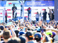 podium, celebration portrait DENNIS Jake (gbr), Avalanche Andretti Formula E, Spark-Porsche, Porsche 99X Electric, WEHRLEIN Pascal (ger), TA...