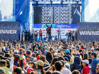 podium, celebration portrait DENNIS Jake (gbr), Avalanche Andretti Formula E, Spark-Porsche, Porsche 99X Electric, WEHRLEIN Pascal (ger), TA...