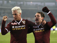 The exultation of Maxi Lopez and Andrea Belotti after the penalty scored by Maxi Lopez during the Seria A match  between Torino FC and AS Ro...