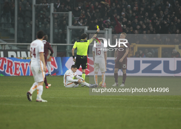 The referee warns Kamil Glik   during the Seria A match  between Torino FC and AS Roma at the olympic stadium of turin on december 5, 2015 i...