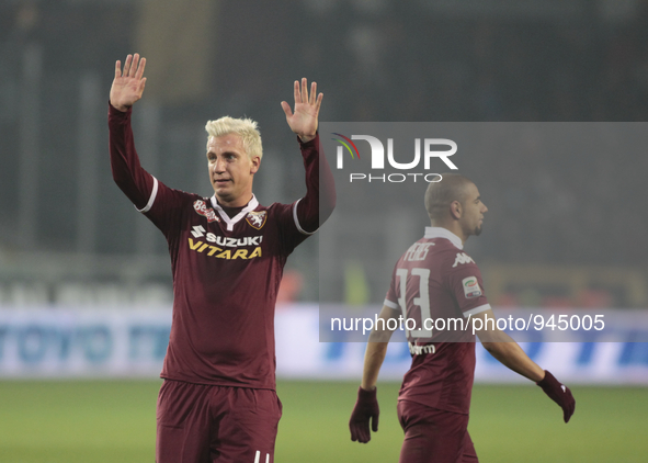 Maxi Lopez and Bruno Peres  at the end  the Seria A match  between Torino FC and AS Roma at the olympic stadium of turin on december 5, 2015...