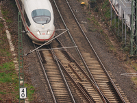 

A German ICE high-speed train (Deutsche Bahn) is approaching the Deutz station in Cologne, Germany on January 25, 2023, as the state gover...