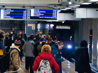 

General views of people waiting on the platform of Bahn Street at Cologne Central Station in Cologne, Germany on February 1, 2023, as the...