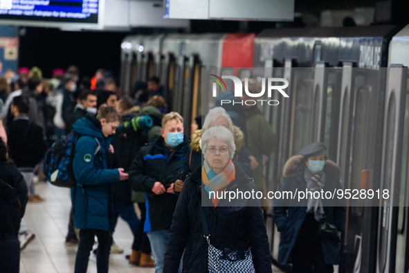 

A general view of people getting off a street Bahn at Cologne Central Station in Cologne, Germany on February 1, 2023, as the state govern...