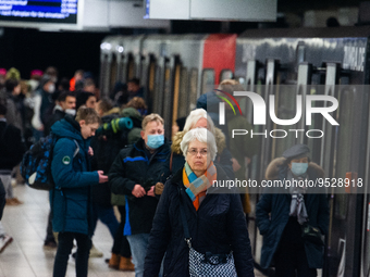 

A general view of people getting off a street Bahn at Cologne Central Station in Cologne, Germany on February 1, 2023, as the state govern...