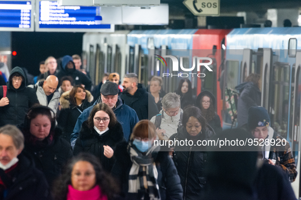 

A general view of people getting off a street Bahn at Cologne Central Station in Cologne, Germany on February 1, 2023, as the state govern...