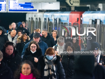 

A general view of people getting off a street Bahn at Cologne Central Station in Cologne, Germany on February 1, 2023, as the state govern...