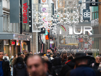 

A general view of the shopping crowd in the city center of Cologne, Germany on February 1, 2023 is seen as the state government starts rem...