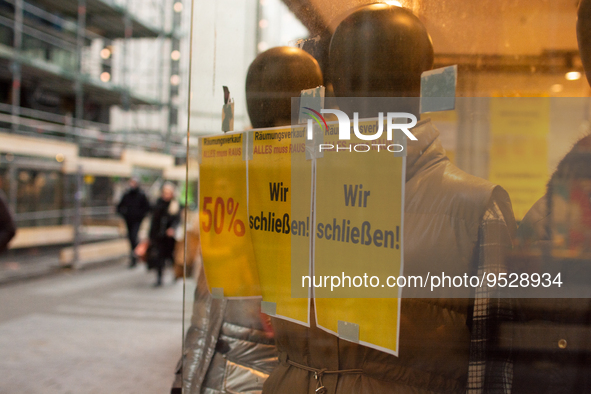 

A closing store sign is seen hanging on a retailer in the city center of Cologne, Germany on February 1, 2023, as the state government sta...