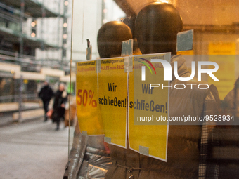 

A closing store sign is seen hanging on a retailer in the city center of Cologne, Germany on February 1, 2023, as the state government sta...