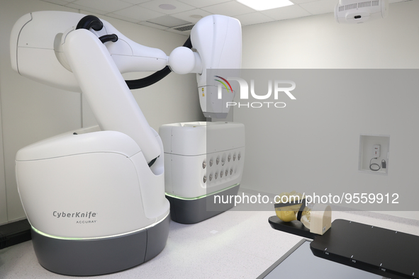 CyberKnife Accuray device is seen in the University Hospital in Krakow, Poland on February 3, 2023. 