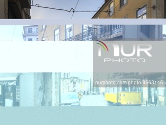 A tram is seen traveling through one of the streets of the Baixa district. Lisbon, January 23, 2023. In Portugal, the transmissibility index...