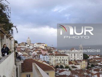 A person is seen visiting the Santa Catarina viewpoint, located in the Santa Apolonia neighborhood. Lisbon, January 16, 2023. In Portugal, t...