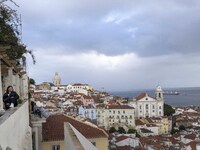 A person is seen visiting the Santa Catarina viewpoint, located in the Santa Apolonia neighborhood. Lisbon, January 16, 2023. In Portugal, t...