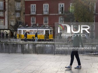 A man is seen walking along one of the viewpoints located in the historic district of Graca. Lisbon, January 23, 2023. In Portugal, the tran...