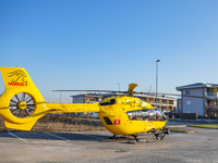 Medical helicopter landed in a public car parking, in Cernusco sul Naviglio, Italy, on February 10, 2023.  (