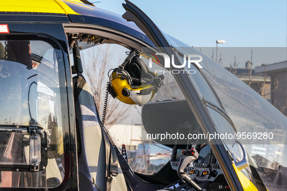 Medical helicopter cabin, in Cernusco sul Naviglio, Italy, on February 10, 2023.  