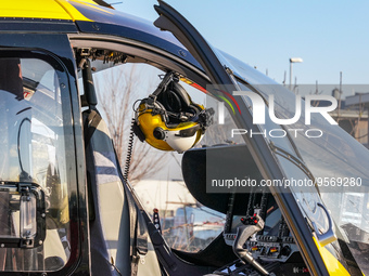 Medical helicopter cabin, in Cernusco sul Naviglio, Italy, on February 10, 2023.  (