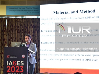 Dr. Gayatri Rangra speaks during IAGES 2023, Indian association of gastrointestinal endo surgeons on laproscopic hernia surgery , in Coimbat...