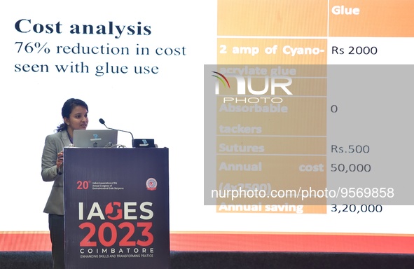 Dr. Gayatri Rangra speaks during IAGES 2023, Indian association of gastrointestinal endo surgeons on laproscopic hernia surgery , in Coimbat...