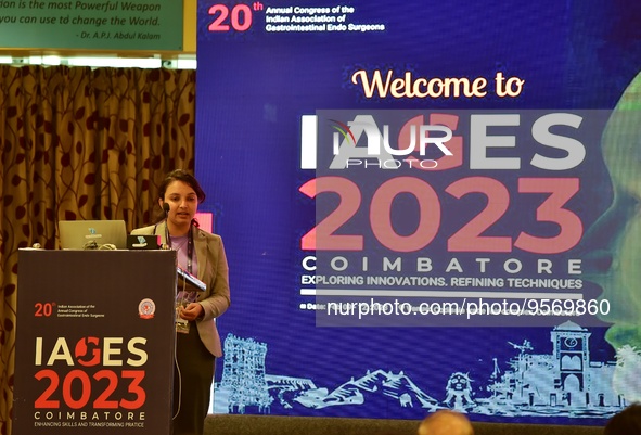 Dr. Gayatri Rangra speaks during IAGES 2023, Indian association of gastrointestinal endo surgeons on laproscopic hernia surgery , in Coimbat...