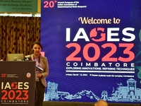 Dr. Gayatri Rangra speaks during IAGES 2023, Indian association of gastrointestinal endo surgeons on laproscopic hernia surgery , in Coimbat...