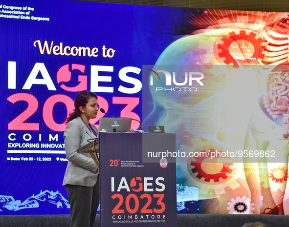 Dr. Gayatri Rangra speaks during IAGES 2023, Indian association of gastrointestinal endo surgeons on laproscopic hernia surgery , in Coimbat...