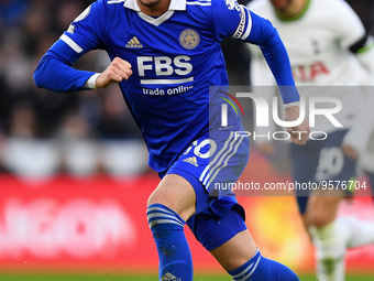James Maddison of Leicester City in action during the Premier League match between Leicester City and Tottenham Hotspur at the King Power St...
