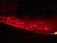 
The torchlight procession along the Togo slope on Mount Terminillo in Rieti, 11 February 2023, where ski instructors lit up the central slo...