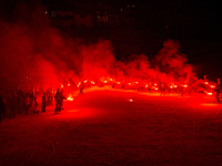 
The torchlight procession along the Togo slope on Mount Terminillo in Rieti, 11 February 2023, where ski instructors lit up the central slo...