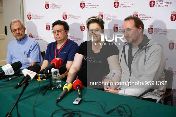 Dominika Clarke and Vince Clarke, the parents of the quintuplets are seen with doctors during a press conference at the University Hospital....