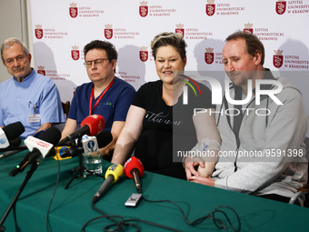 Dominika Clarke and Vince Clarke, the parents of the quintuplets are seen with doctors during a press conference at the University Hospital....