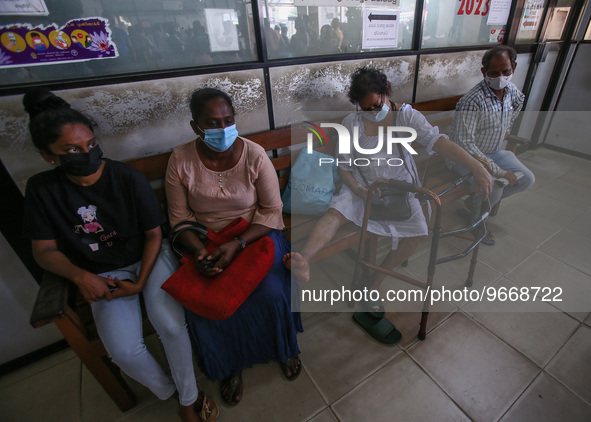 Patients wait for treatment at a National Hospital Colombo as health workers hold a work strike in Colombo on March 01, 2022. Number of trad...