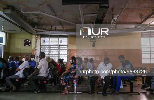 Patients wait for treatment at a National Hospital Colombo as health workers hold a work strike in Colombo on March 01, 2022. Number of trad...