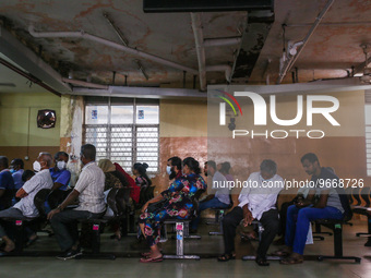 Patients wait for treatment at a National Hospital Colombo as health workers hold a work strike in Colombo on March 01, 2022. Number of trad...