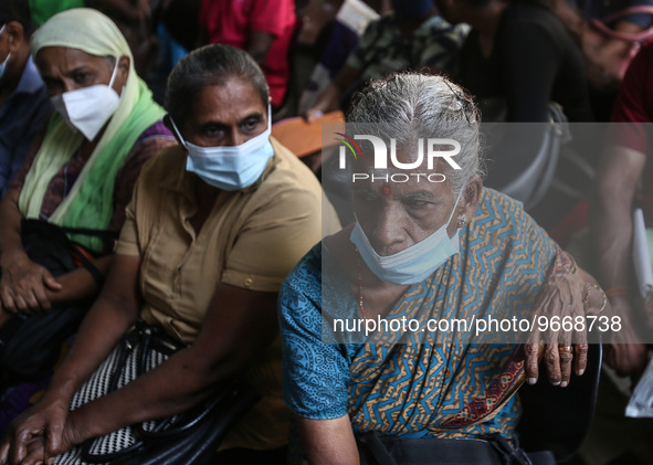 Patients wait for treatment at a National Hospital Colombo as health workers hold a work strike in Colombo on March 01, 2022. Number of trad...