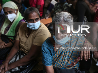 Patients wait for treatment at a National Hospital Colombo as health workers hold a work strike in Colombo on March 01, 2022. Number of trad...