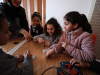 Palestinian female students in the Arduino Applications training at Spark for Innovation and Creativity. in Gaza City on February 28, 2023....